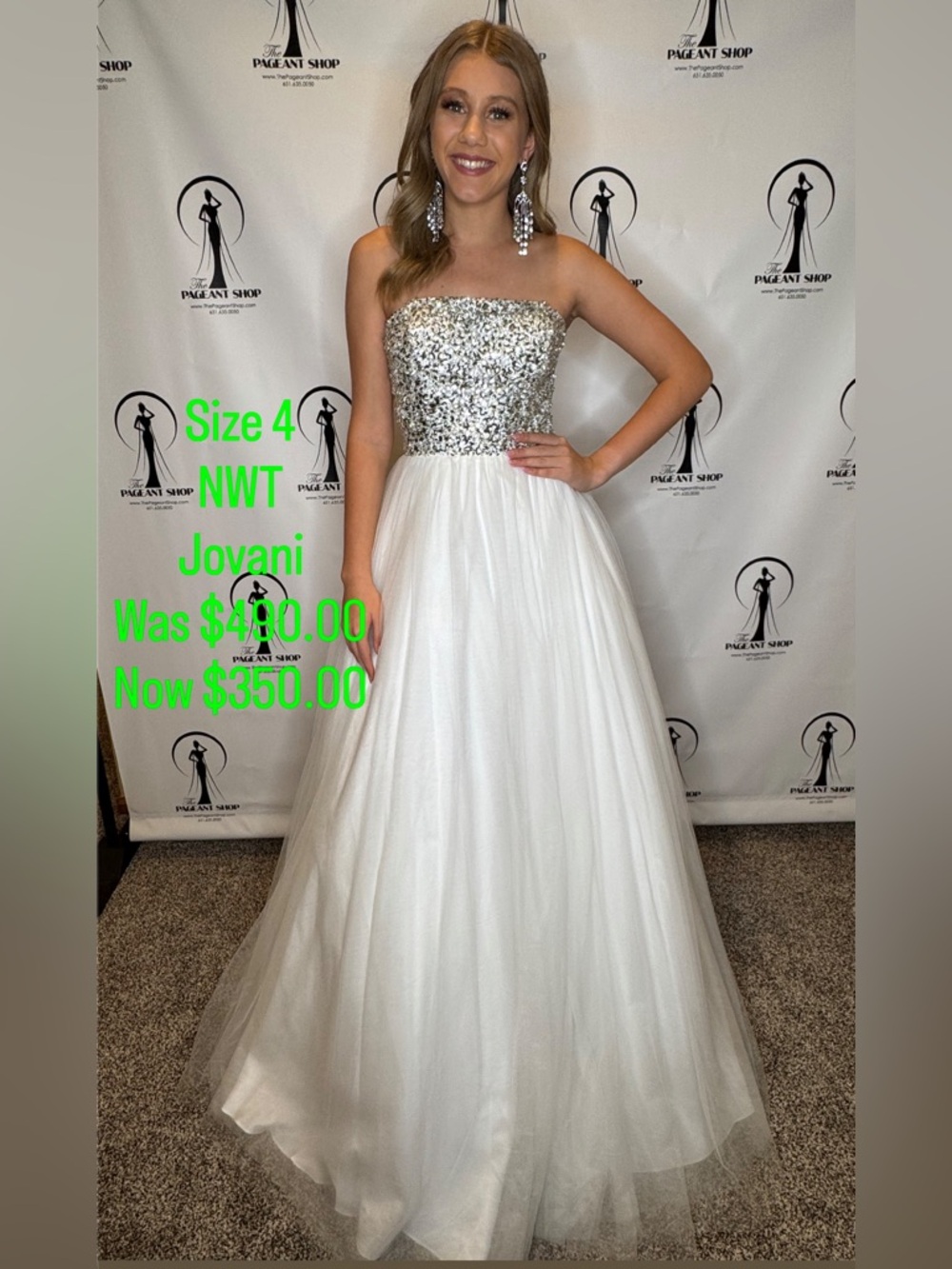 Jovani Strapless Sequin Bodice White Tulle Ball Gown